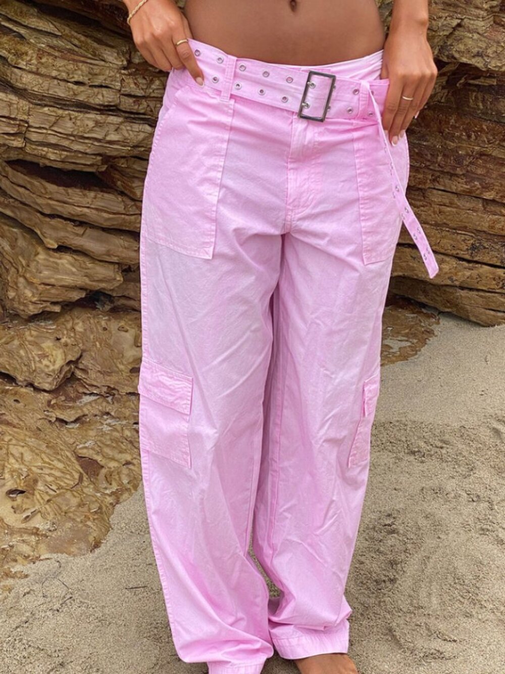 Frankies Bikinis Jack Low Rise Cargo Pants Size S Gumdrop Pink